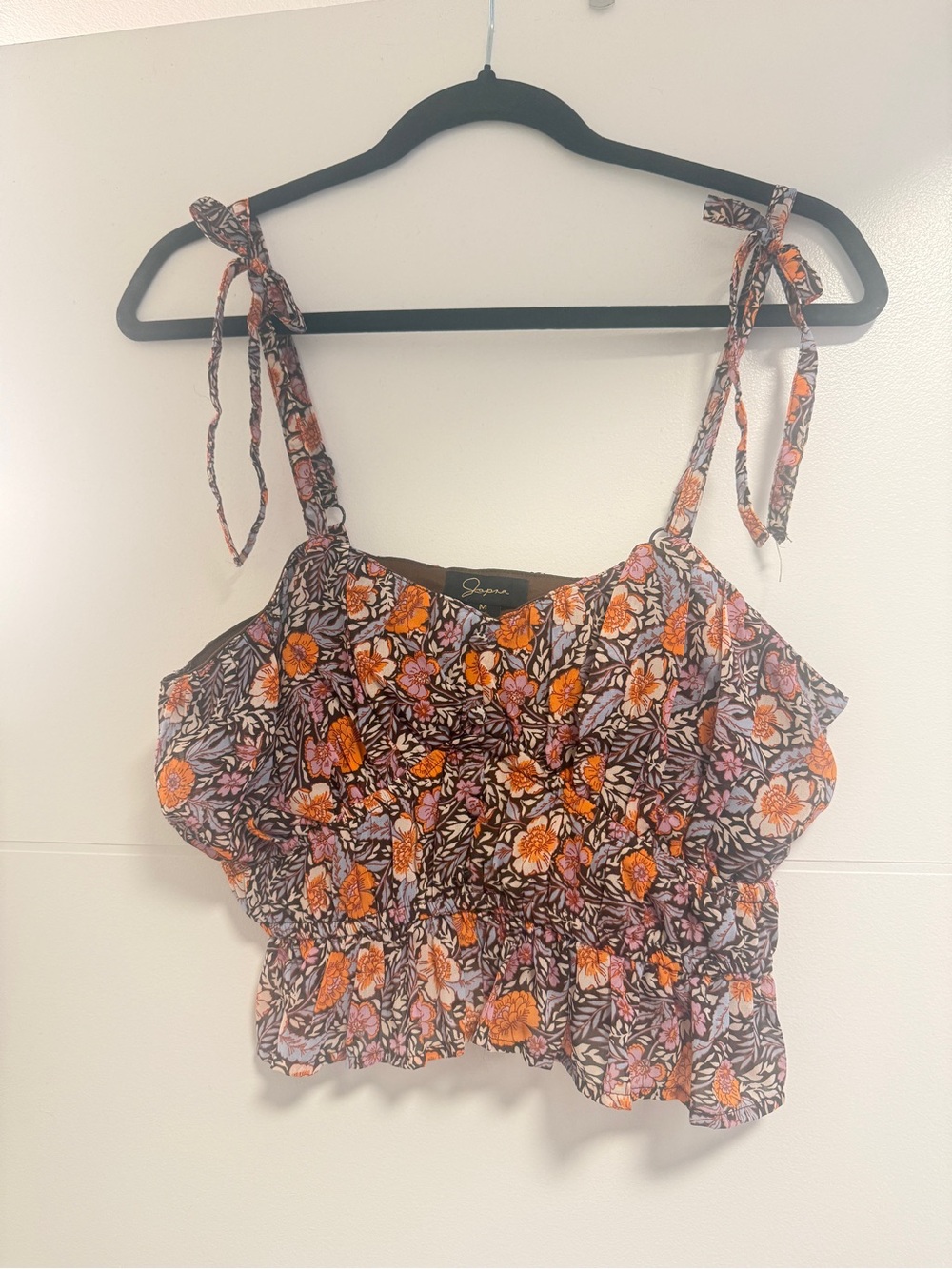 Japna Floral Tie Strap Peplum Cami Top | Boho Cottagecore Crop Tank | Size M